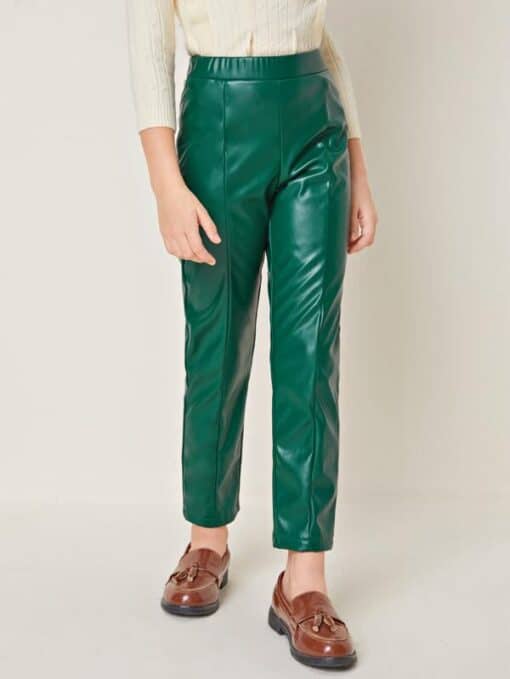 SHEIN Girls Elastic Waist PU Leather Pants - Image 3
