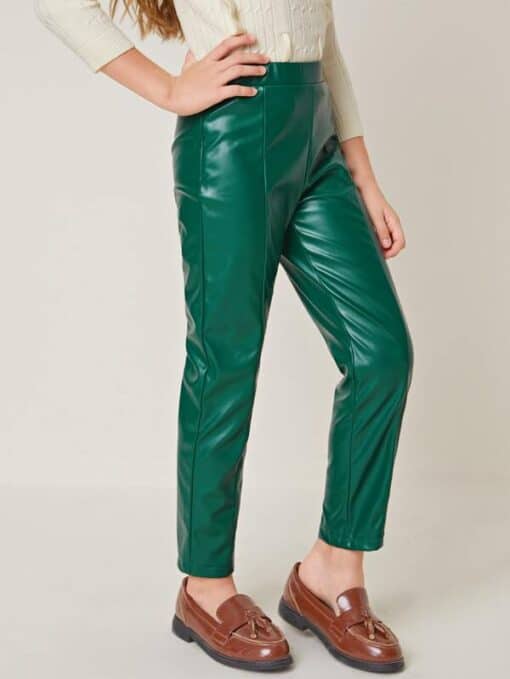 SHEIN Girls Elastic Waist PU Leather Pants - Image 4