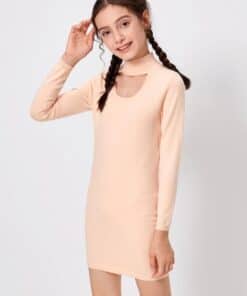 SHEIN Girls Keyhole Neck Sweater Dress