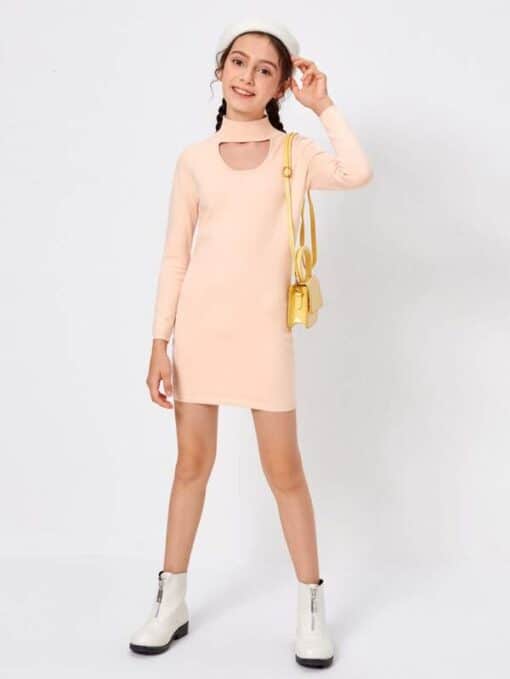 SHEIN Girls Keyhole Neck Sweater Dress - Image 4