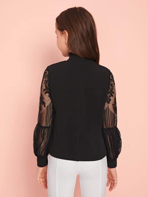 SHEIN Girls Lace Lantern Sleeve Zip Back Top - Image 3