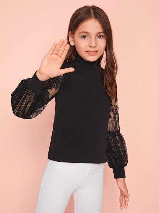 SHEIN Girls Lace Lantern Sleeve Zip Back Top - Image 4