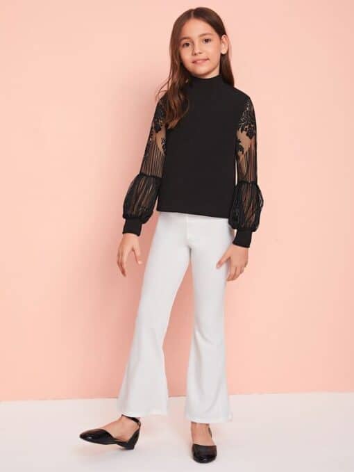 SHEIN Girls Lace Lantern Sleeve Zip Back Top - Image 2