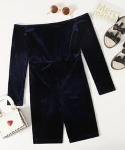 SHEIN Girls Off Shoulder Velvet Romper