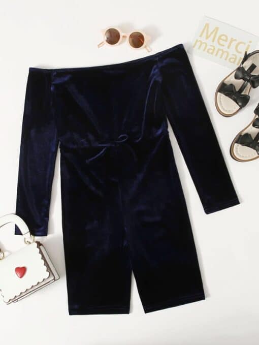 SHEIN Girls Off Shoulder Velvet Romper