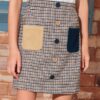 SHEIN Girls Pocket Patched Button Front Houndstooth Skirt