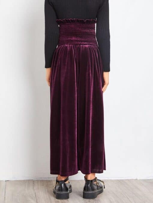 SHEIN Girls Shirred Waist Wide Leg Velvet Pants - Image 2