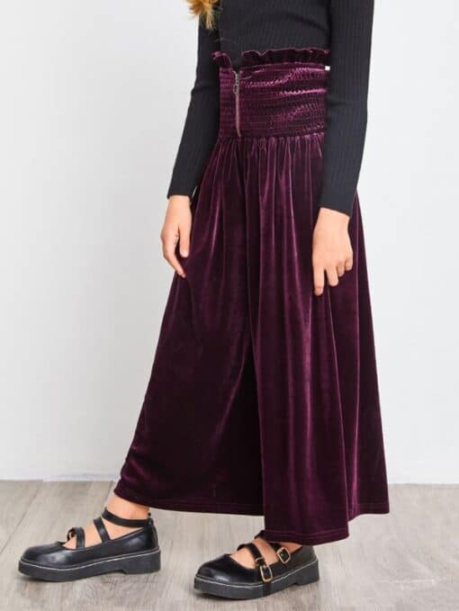 SHEIN Girls Shirred Waist Wide Leg Velvet Pants