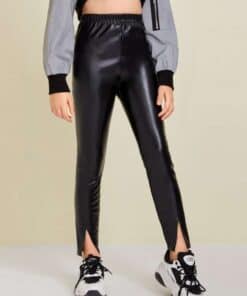 SHEIN Girls Split Hem PU Leather Pants