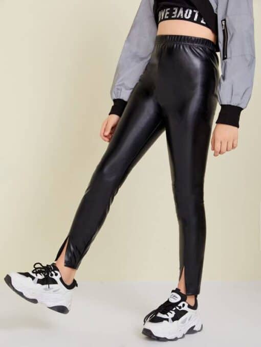 SHEIN Girls Split Hem PU Leather Pants - Image 4