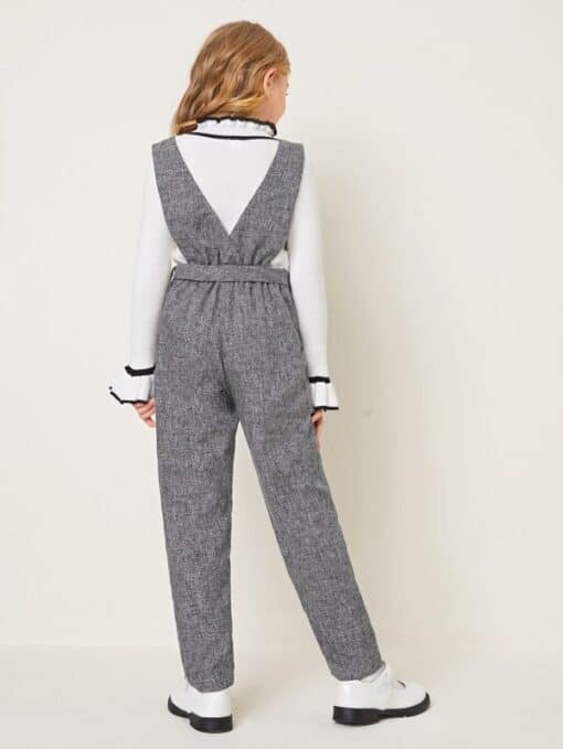 SHEIN Girls Surplice Neck Belted Linen Look Overall Jumpsuit - Image 2