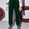 SHEIN Boys Letter Embroidery Pocket Front Velvet Sweatpants