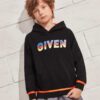 SHEIN Boys Letter Graphic Kangaroo Pocket Contrast Binding Hoodie