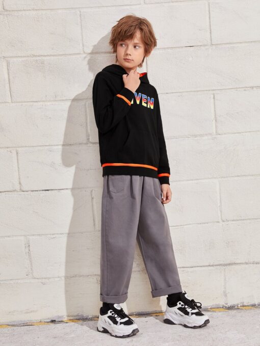 SHEIN Boys Letter Graphic Kangaroo Pocket Contrast Binding Hoodie - Image 4