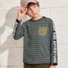 SHEIN Boys Letter Graphic Tape Striped Tee