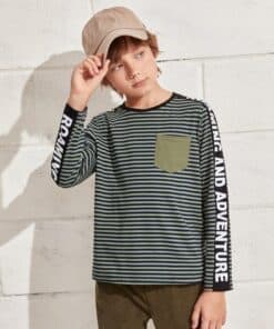 SHEIN Boys Letter Graphic Tape Striped Tee