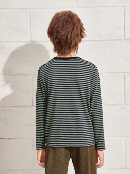 SHEIN Boys Letter Graphic Tape Striped Tee - Image 2