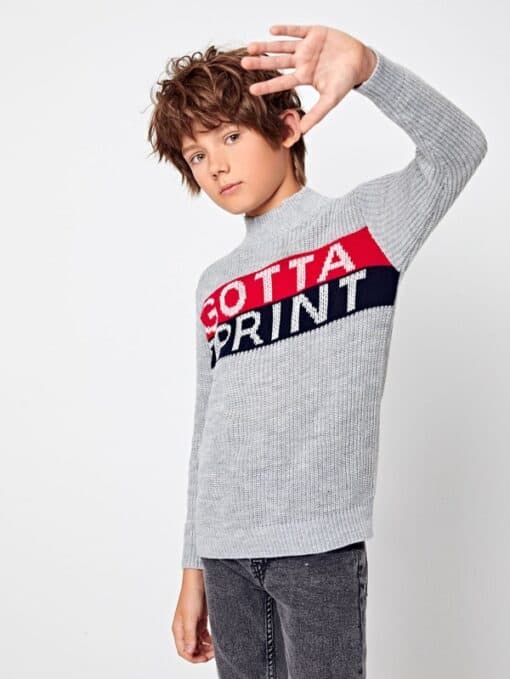 SHEIN Boys Mock-neck Letter Sweater