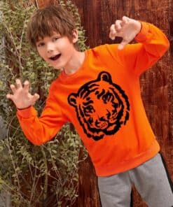 SHEIN Boys Neon Orange Tiger Print Pullover