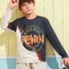 SHEIN Boys Slogan Graphic Colorblock Tee