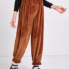 SHEIN Girls Elastic Waist Ruffle Hem Velvet Pants