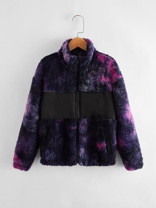 SHEIN Girls Tie Dye Teddy Drop Shoulder Jacket