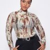 SHEIN Plus Mock Neck Sheer Mesh Top Without Bra
