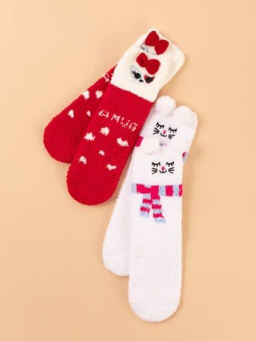 Shein 2pairs Christmas Bow Knot Decor Socks
