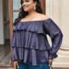 Shein Plus Layered Ruffle Bardot Denim Top