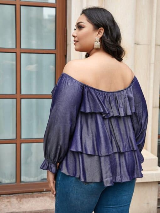 Shein Plus Layered Ruffle Bardot Denim Top - Image 2