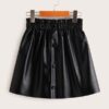 SHEIN Girls Paperbag Waist Button Front PU Skirt