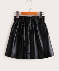SHEIN Girls Paperbag Waist Button Front PU Skirt