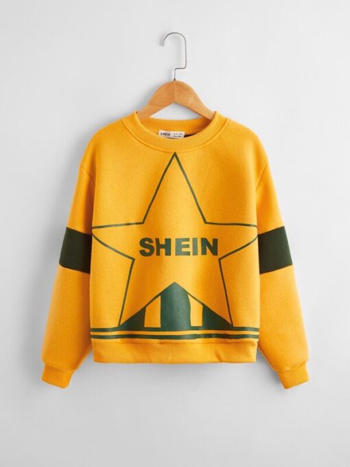 SHEIN Girls Star and Letter Graphic Colorblock Pullover