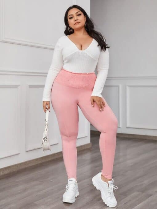 SHEIN Plus Frill Trim Shirred Waist Leggings - Image 4