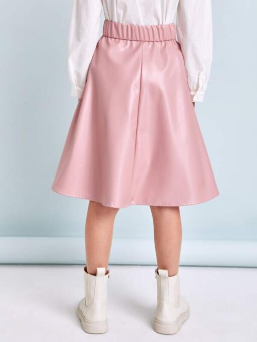 SHEIN Girls Buttoned Front PU Leather Skirt - Image 2