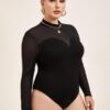 SHEIN Plus Mesh Sleeve & Yoke Fitted Bodysuit