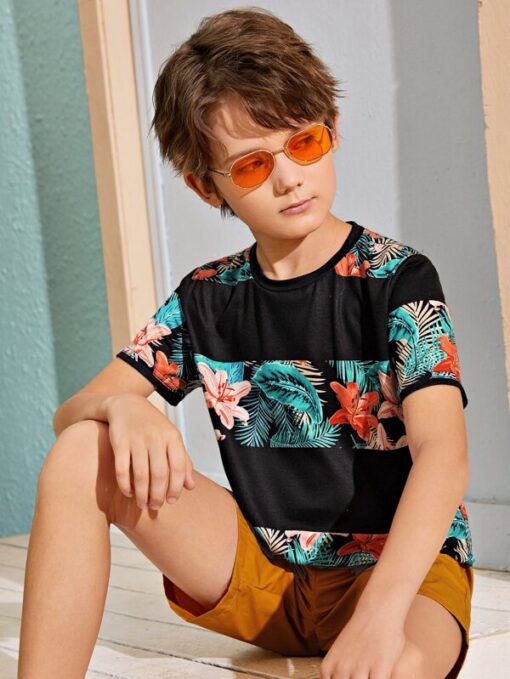 SHEIN Boys Tropical Print Tee
