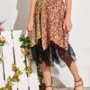 SHEIN Girls Floral Print Lace Hem Pleated Skirt