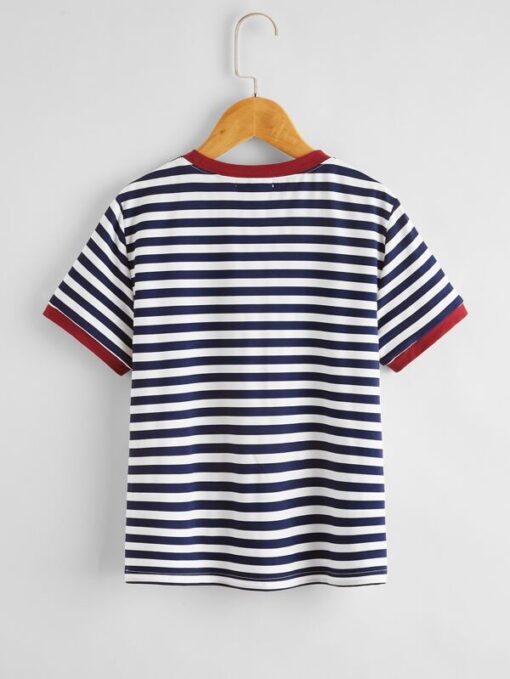 SHEIN Boys Pocket Patched Striped Ringer Tee - Image 2