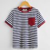SHEIN Boys Pocket Patched Striped Ringer Tee