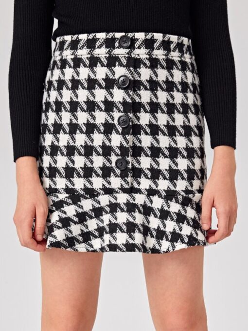SHEIN Girls Buttoned Front Ruffle Hem Houndstooth Skirt - Image 4