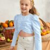 SHEIN Girls Ruched Drawstring Front Puff Sleeve Crop Top