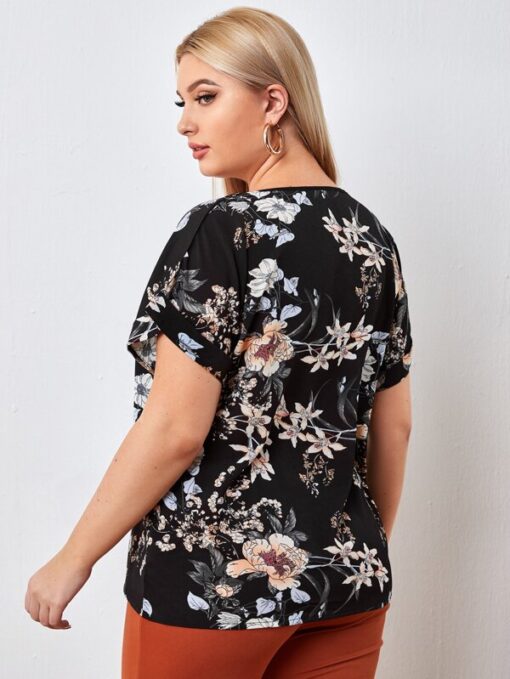 SHEIN Plus Floral Print Cuffed Top - Image 2