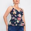 SHEIN Plus Floral Print Scallop Trim Peplum Cami Top
