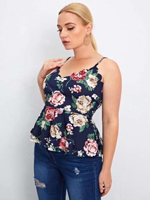 SHEIN Plus Floral Print Scallop Trim Peplum Cami Top - Image 3
