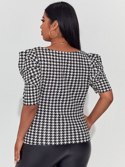 SHEIN Plus Puff Sleeve Houndstooth Top - Image 2