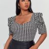 SHEIN Plus Puff Sleeve Houndstooth Top
