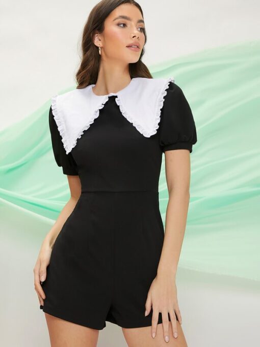 SHEIN Ruffled Chelsea Collar Puff Sleeve Romper - Image 3