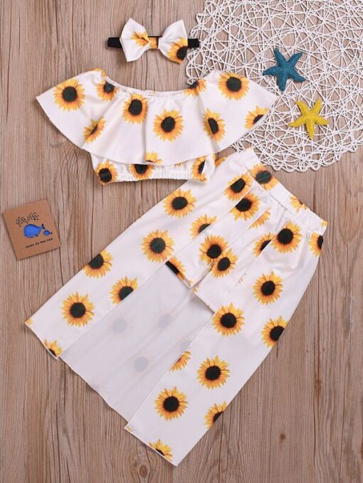 Toddler Girls Sunflower Bardot Top & Shorts & Headband