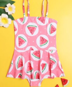 SHEIN Toddler Girls Watermelon Ruffle One Piece Swimsuit